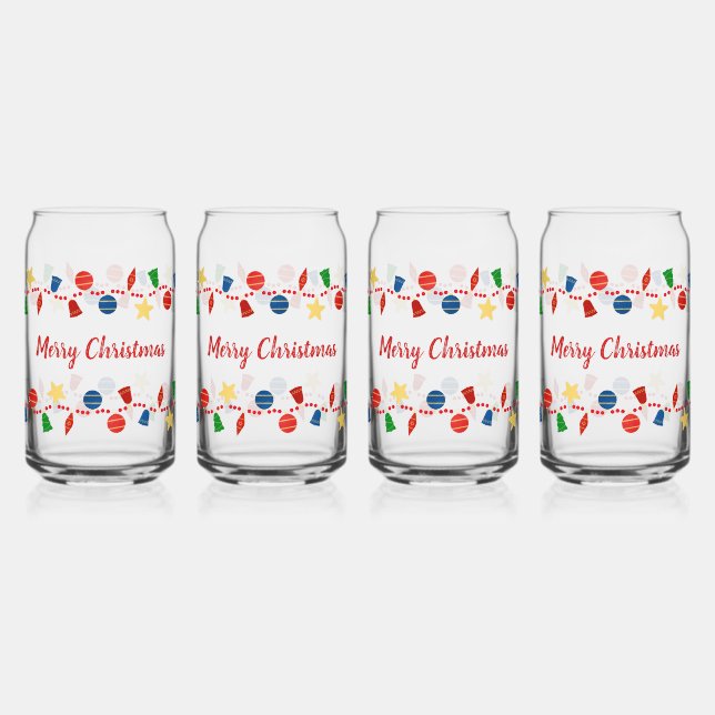 Colourful vintage Merry Christmas ornaments Can Glass (Front)