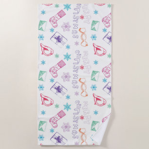 Colourful vintage merry christmas pattern beach towel