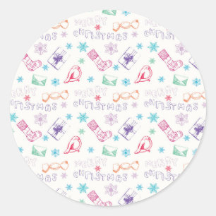 Colourful vintage merry christmas pattern classic round sticker