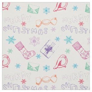 Colourful vintage merry christmas pattern fabric