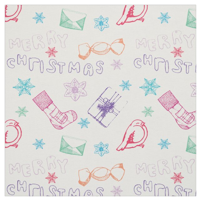 Colourful vintage merry christmas pattern fabric (Swatch)
