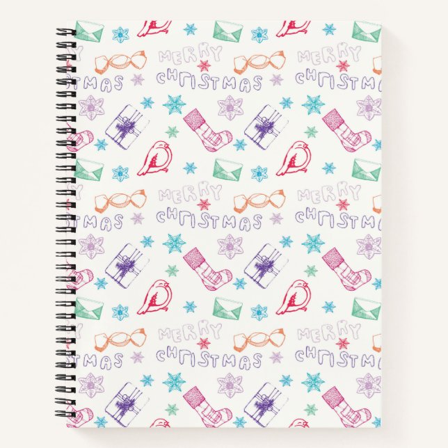 Colourful vintage merry christmas pattern notebook (Front)