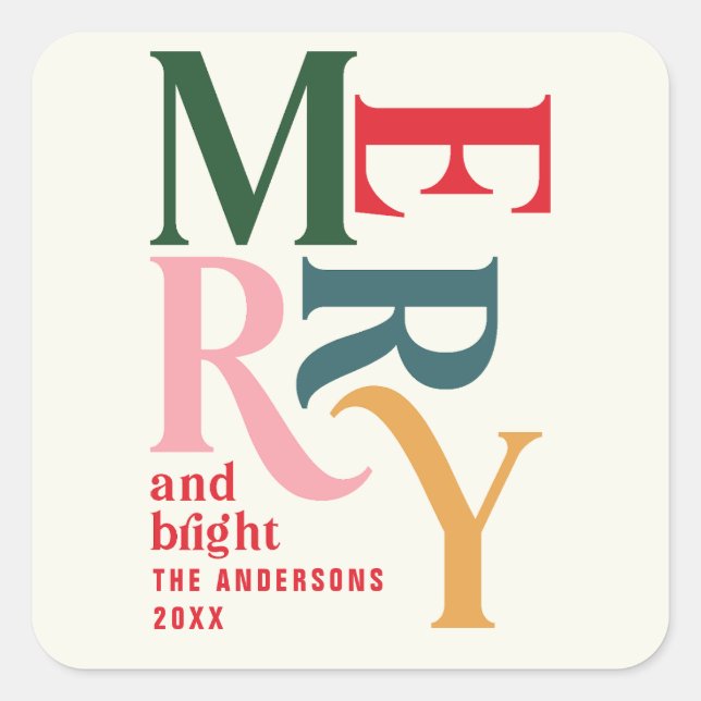 colourful vintage merry christmas  square sticker (Front)