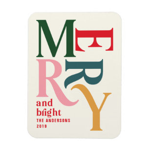 Colourful vintage merry chritsmas announcement magnet