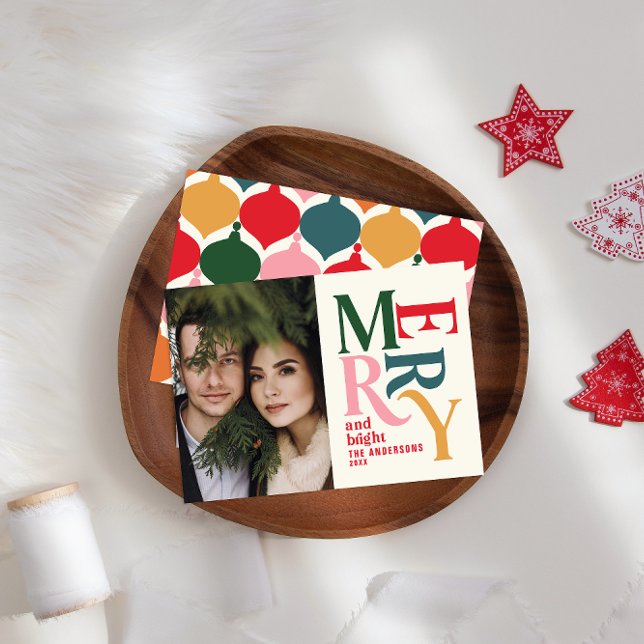 Colourful vintage merry chritsmas photo announcement (Creator Uploaded)