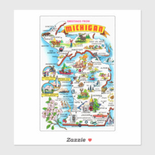 Colourful Vintage Michigan Map 