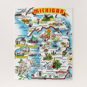 Colourful Vintage Michigan Map Jigsaw Puzzle