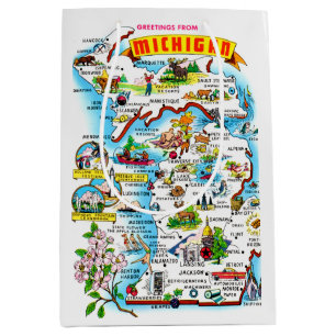 Colourful Vintage Michigan Map  Medium Gift Bag