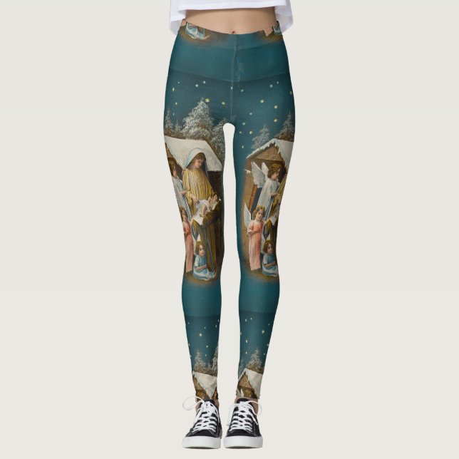 Colourful vintage nativity scene leggings (Front)