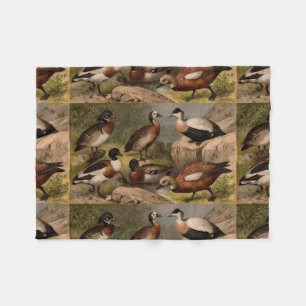 Colourful vintage painting of ducks fleece blanket