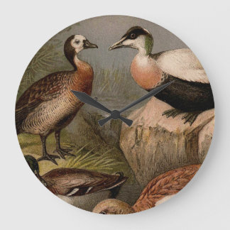 Colourful vintage painting of ducks large clock