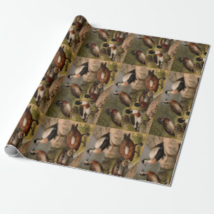 Colourful vintage painting of ducks wrapping paper