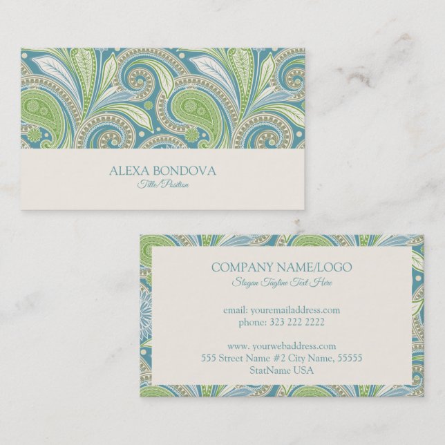 Colourful vintage paisley pattern business card (Front/Back)