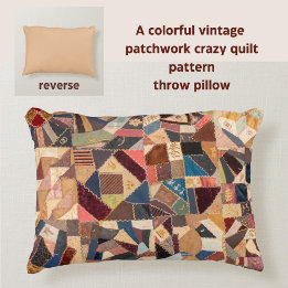 Colourful Vintage Patchwork Crazy Quilt Rustic Decorative Cushion