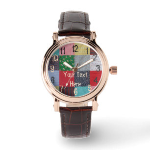 colourful vintage patchwork fabric squares watch