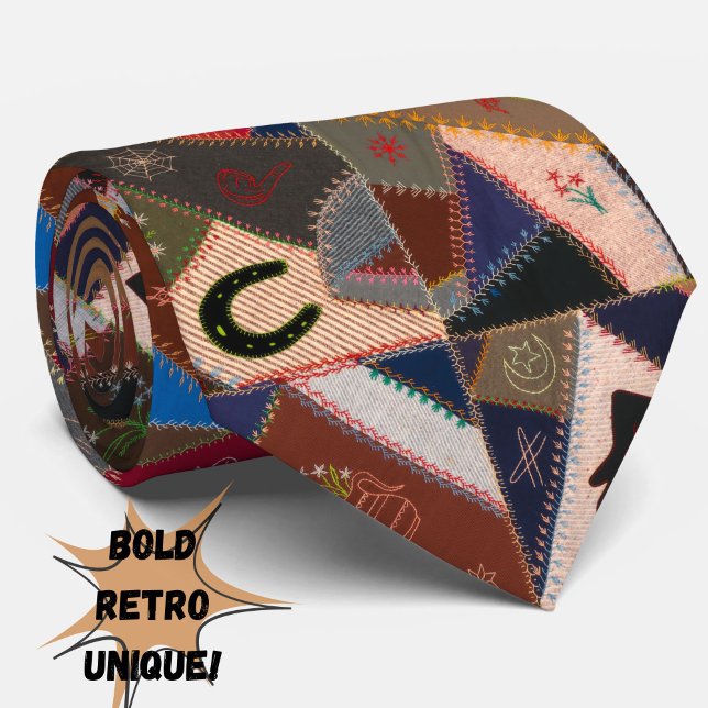 Colourful Vintage Patchwork Quilt Retro Pattern Tie (A bold, retro, unique tie featuring a vintage quilt pattern. Unexpected and cool!)