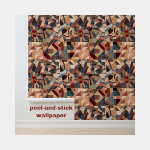 Colourful Vintage Patchwork Quilt Rustic Elegant Wallpaper