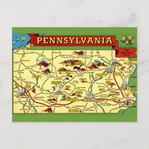Colourful Vintage Pennsylvania Map  Postcard