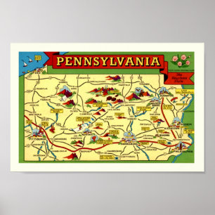 Colourful Vintage Pennsylvania Map Print