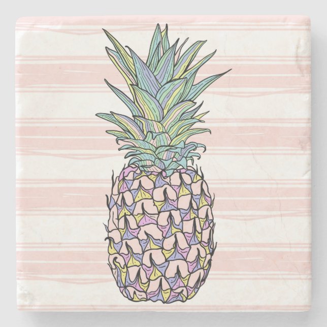 Colourful vintage pineapple illustration. stone coaster (Front)