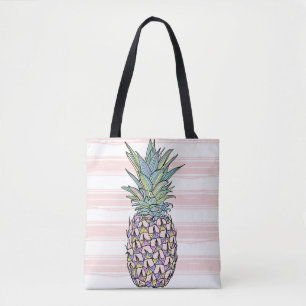 Colourful vintage pineapple illustration. tote bag