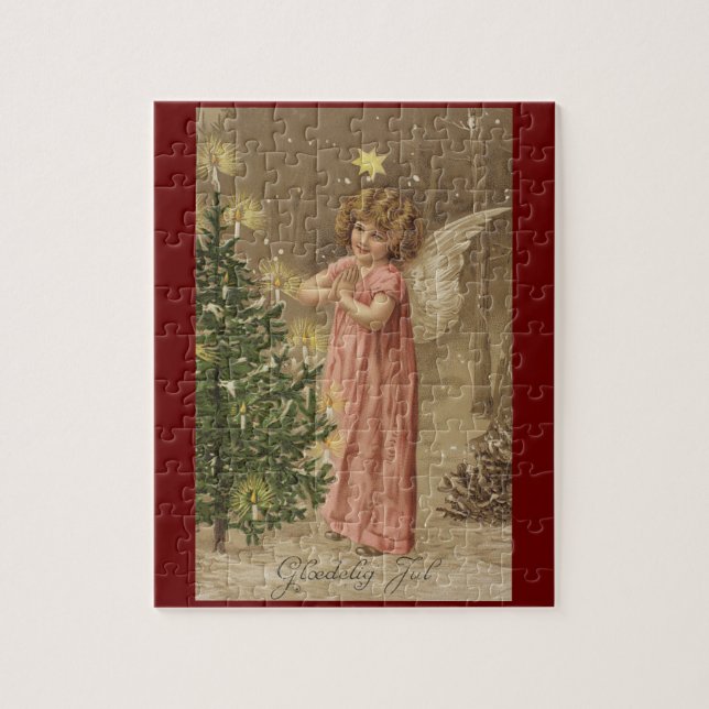 Colourful vintage pink Christmas angel puzzle (Vertical)