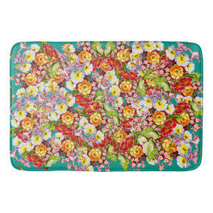   Colourful Vintage Primroses Floral Spring Patter Bath Mat