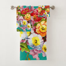   Colourful Vintage Primroses Floral Spring Patter