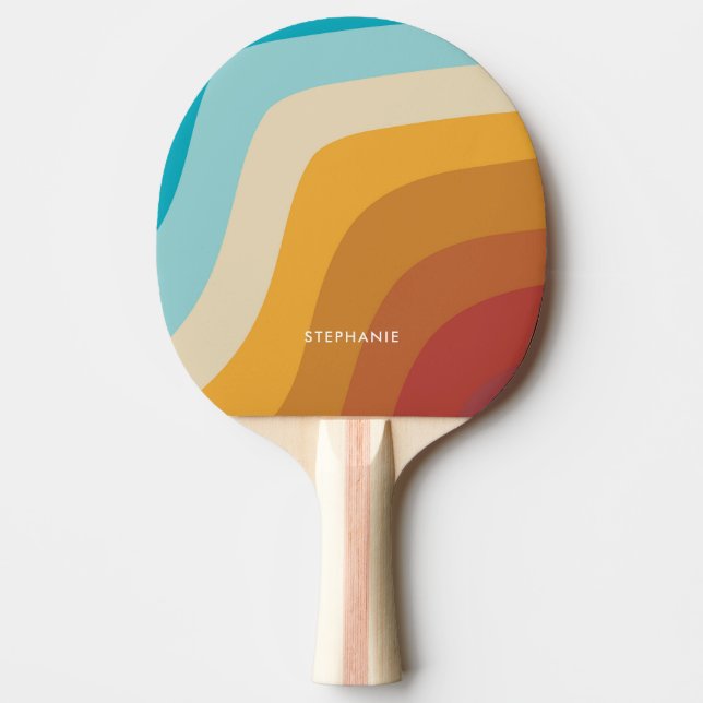 Colourful Vintage Rainbow Waves Personalised  Ping Pong Paddle (Front)