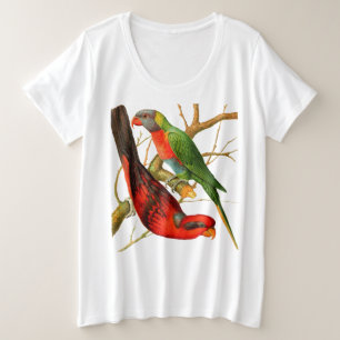 Colourful Vintage Red & Green Parrots Illustration Plus Size T-Shirt