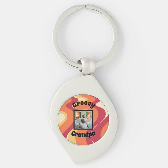 Colourful Vintage Retro "Groovy Grandpa" Photo Key Ring (Front)