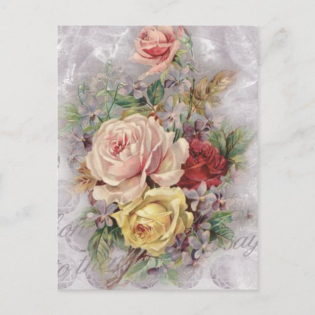 Colourful Vintage roses, art Postcard (Front)