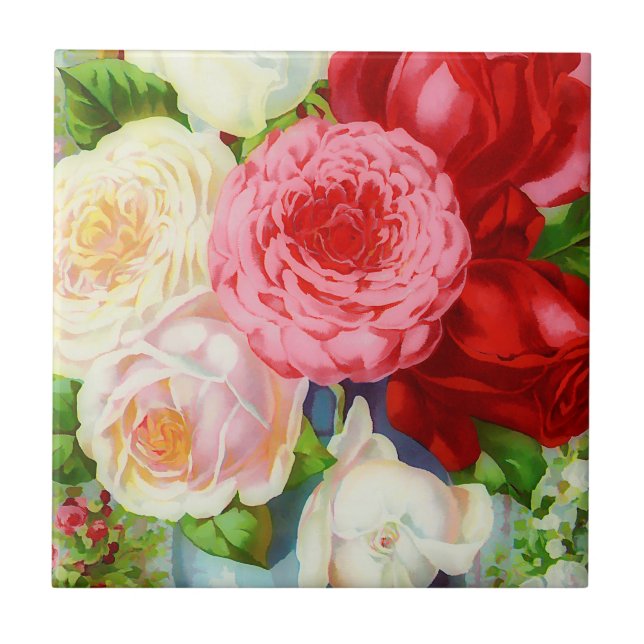 colourful vintage roses  tile (Front)