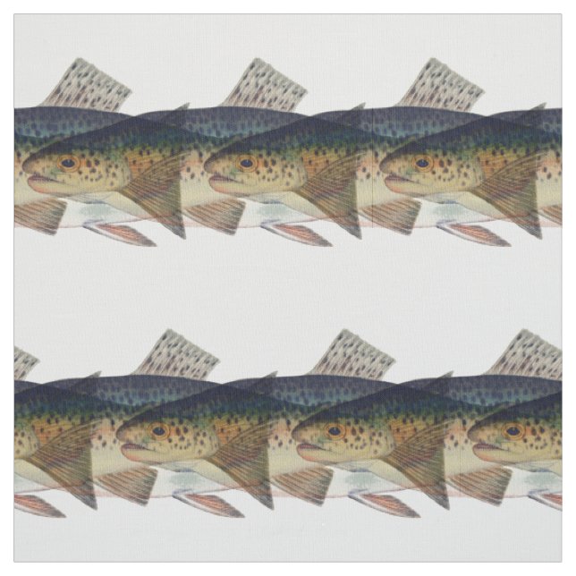 Colourful vintage salmon illustration fabric (Swatch)