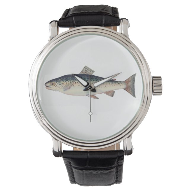 Colourful vintage salmon illustration watch (Front)