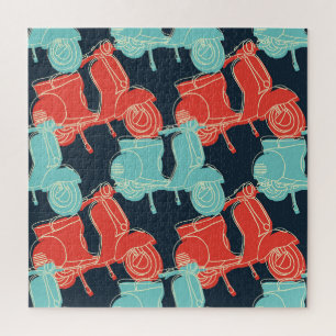 Colourful Vintage Scooter Illustration Jigsaw Puzzle