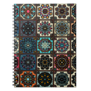 Colourful vintage seamless pattern with floral and notebook