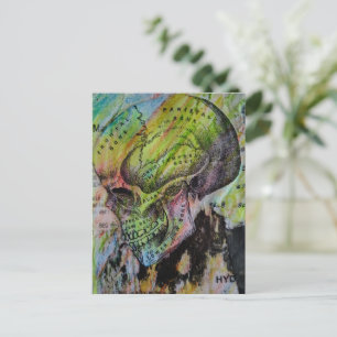 Colourful Vintage Skull Mixed Media Collage Postcard