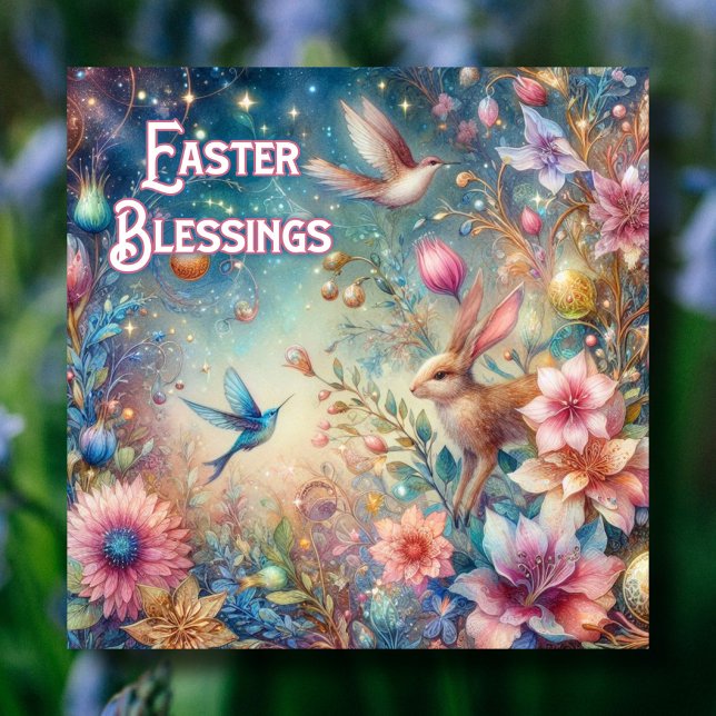 Colourful Vintage Spring Meadow Easter Blessings  Holiday Card (Creator Uploaded)