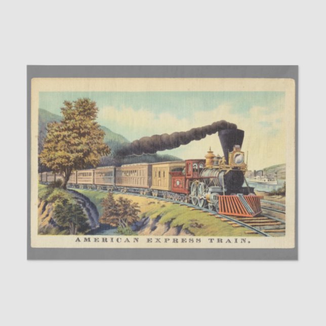 Colourful Vintage Steam Train Art, Decoupage Tissue Paper (Front)