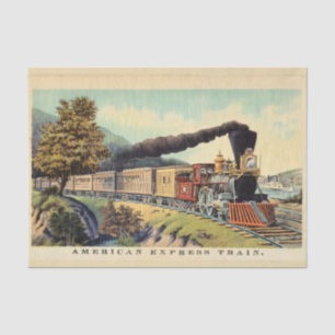Colourful Vintage Steam Train Art, Postcard Tissue Paper