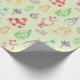 Colourful vintage style christmas toys hand drawn wrapping paper