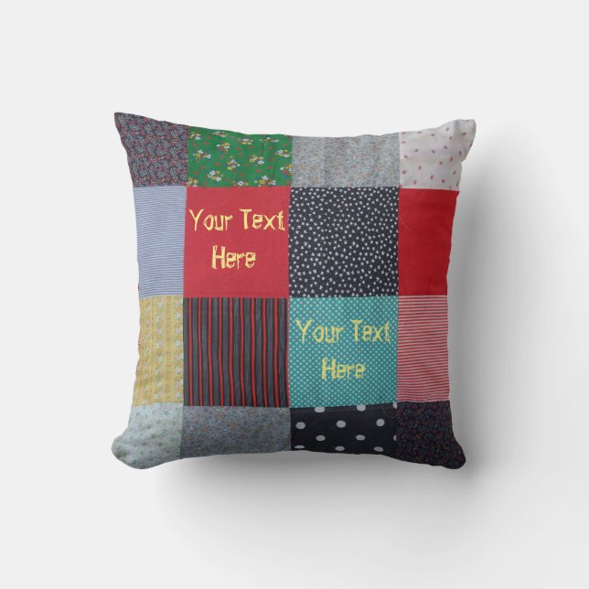 colourful vintage style cottagecore patchwork cushion (Front)