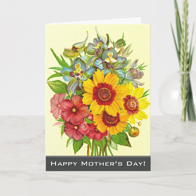 Colourful, Vintage Style Flowers Mother's Day Card (Front)