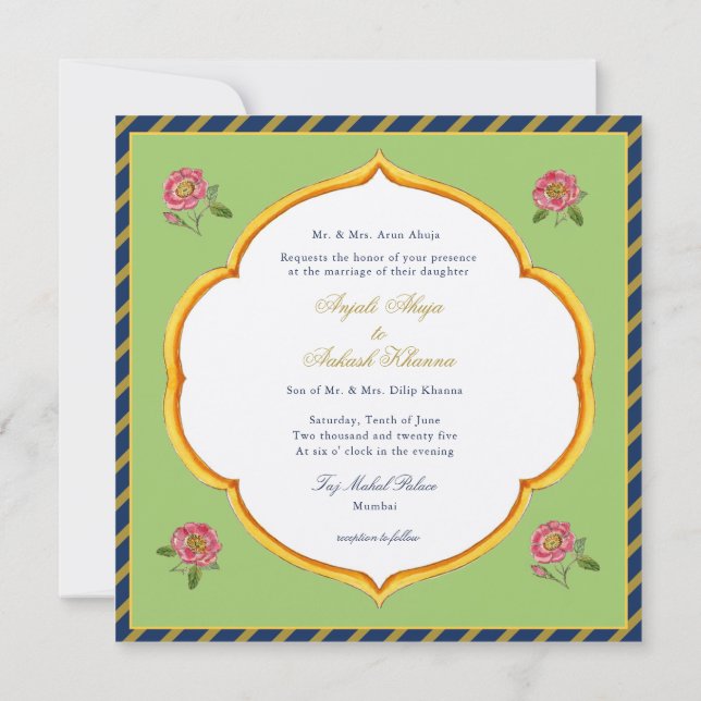 Colourful Vintage style Peacock Indian wedding Inv Invitation (Back)
