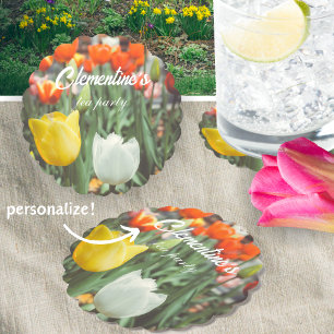 Colourful vintage style spring tulips paper coaster