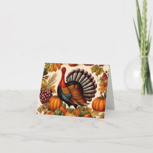 Colourful Vintage Thanksgiving Harvest and Turkey Card