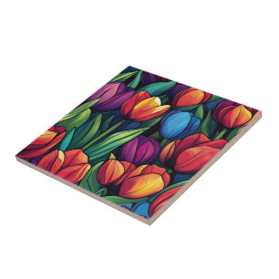 Colourful Vintage Tulip Tiles For Bathroom Floor