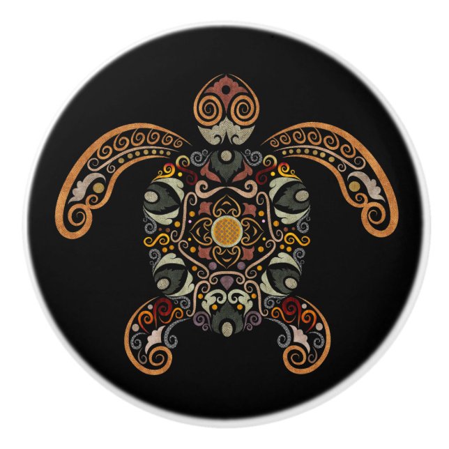 Colourful vintage turtle design ceramic knob (Front)