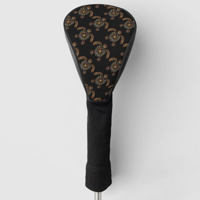 Colourful vintage turtle design golf head cover (Front)